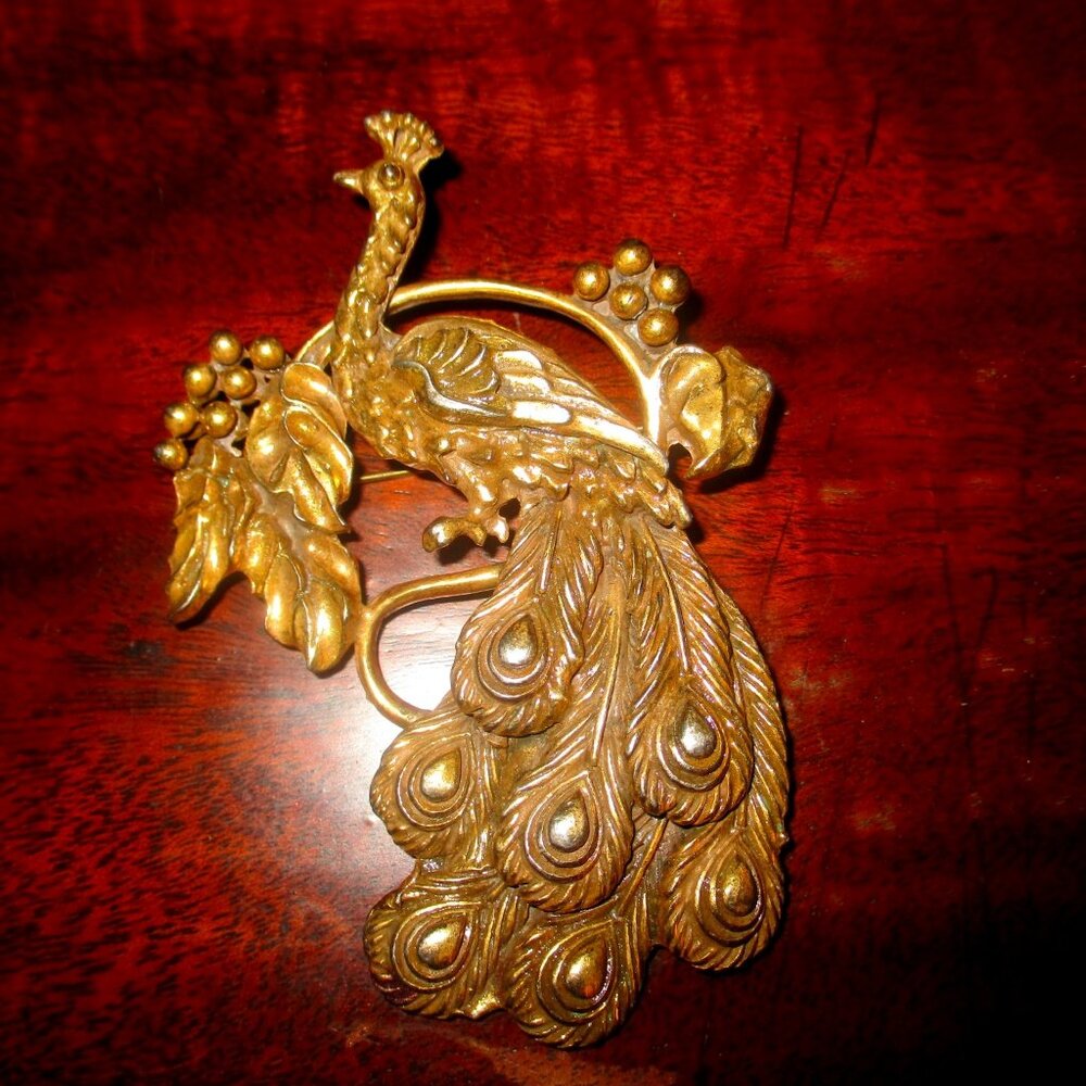Peacock Brooch Large Vintage